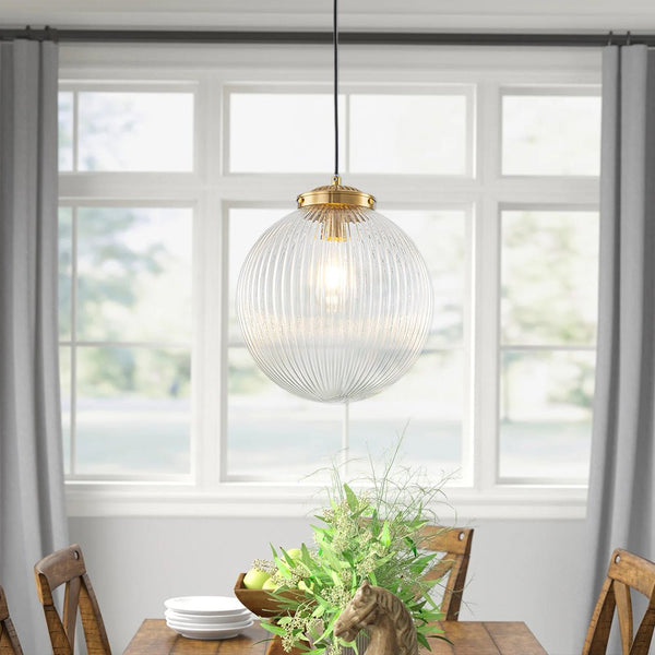 Chandelierias - Contemporary 1 - Light Ribbed Globe Glass Kitchen Pendant - Pendants - Nickel -