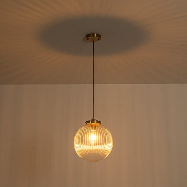 Chandelierias - Contemporary 1 - Light Ribbed Globe Glass Kitchen Pendant - Pendants - Nickel -