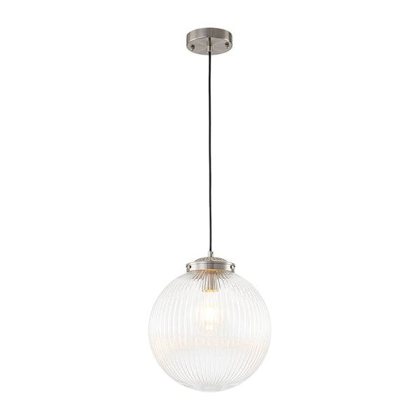 Chandelierias - Contemporary 1 - Light Ribbed Globe Glass Kitchen Pendant - Pendants - Nickel -