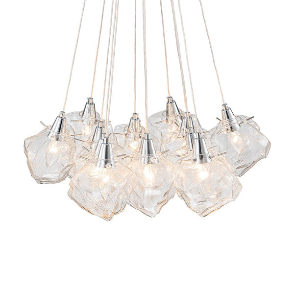 Chandelierias - Contemporary 13 - Light Chrome Dimmable Cluster Ice Cube Glass Chandelier - Chandelier - Chrome -