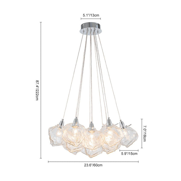 Chandelierias - Contemporary 13 - Light Chrome Dimmable Cluster Ice Cube Glass Chandelier - Chandelier - Chrome -