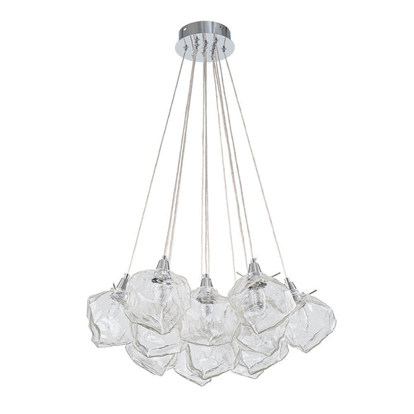 Chandelierias - Contemporary 13 - Light Chrome Dimmable Cluster Ice Cube Glass Chandelier - Chandelier - Chrome -