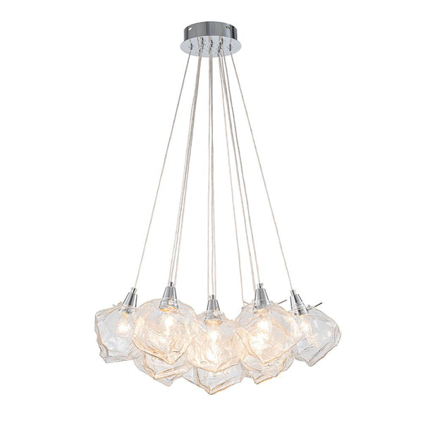 Chandelierias - Contemporary 13 - Light Chrome Dimmable Cluster Ice Cube Glass Chandelier - Chandelier - Chrome -