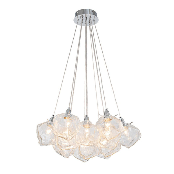 Chandelierias - Contemporary 13 - Light Chrome Dimmable Cluster Ice Cube Glass Chandelier - Chandelier - Chrome -