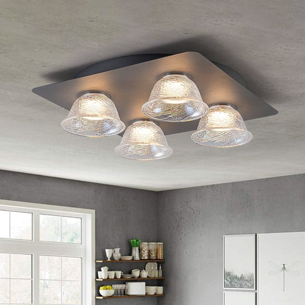 Chandelierias - Contemporary 4 - Light Colorful Bell Glass Dimmable LED Flush Mount - Semi Flush - Matte Black -