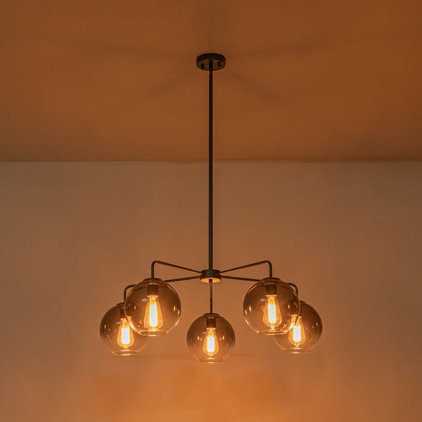 Chandelierias - Contemporary 5 - Light Hand Blown Glass Gradient Glass Globe Chandelier - Chandelier - Black -