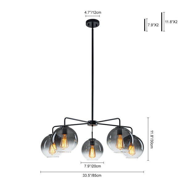 Chandelierias - Contemporary 5 - Light Hand Blown Glass Gradient Glass Globe Chandelier - Chandelier - Black -