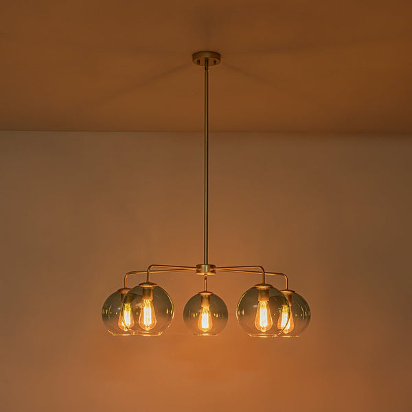 Chandelierias - Contemporary 5 - Light Hand Blown Glass Gradient Glass Globe Chandelier - Chandelier - Gold -