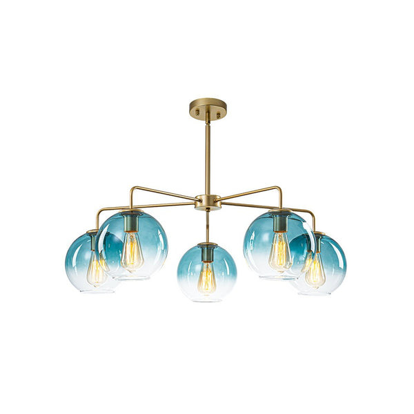 Chandelierias - Contemporary 5 - Light Hand Blown Glass Gradient Glass Globe Chandelier - Chandelier - Gold -
