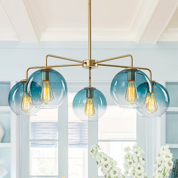Chandelierias - Contemporary 5 - Light Hand Blown Glass Gradient Glass Globe Chandelier - Chandelier - Gold -