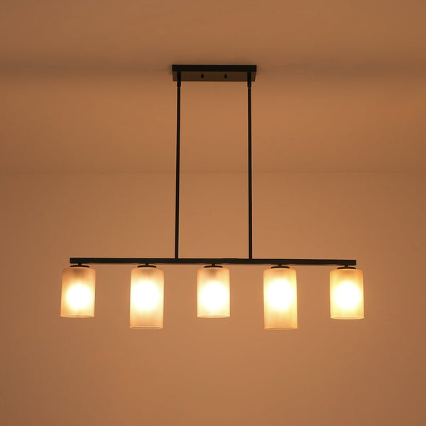 Chandelierias - Contemporary Industrial 5 - Light Cylinder Striped Glass Linear Chandelier - Chandeliers - Black -