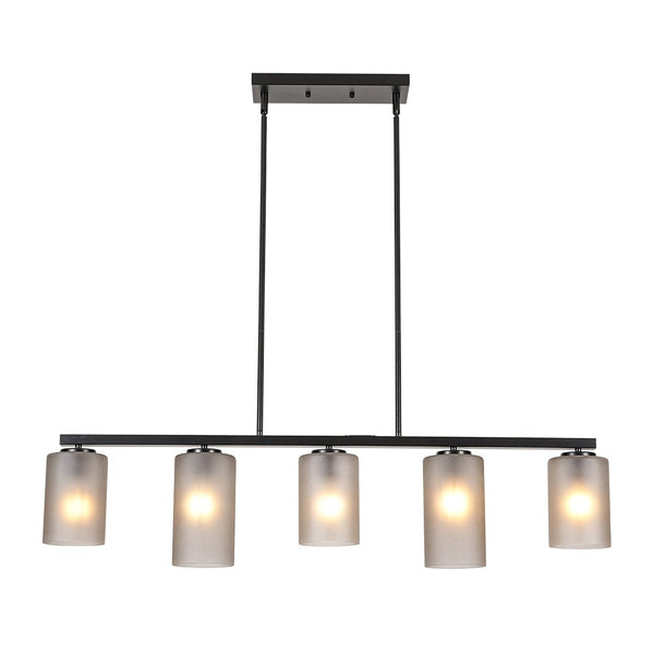 Chandelierias - Contemporary Industrial 5 - Light Cylinder Striped Glass Linear Chandelier - Chandeliers - Black -
