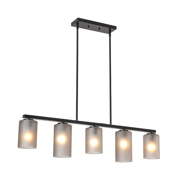 Chandelierias - Contemporary Industrial 5 - Light Cylinder Striped Glass Linear Chandelier - Chandeliers - Black -