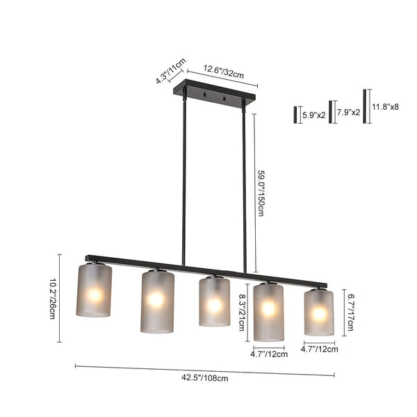 Chandelierias - Contemporary Industrial 5 - Light Cylinder Striped Glass Linear Chandelier - Chandeliers - Black -