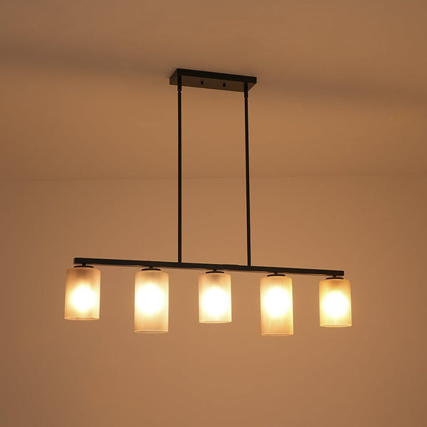 Chandelierias - Contemporary Industrial 5 - Light Cylinder Striped Glass Linear Chandelier - Chandeliers - Black -