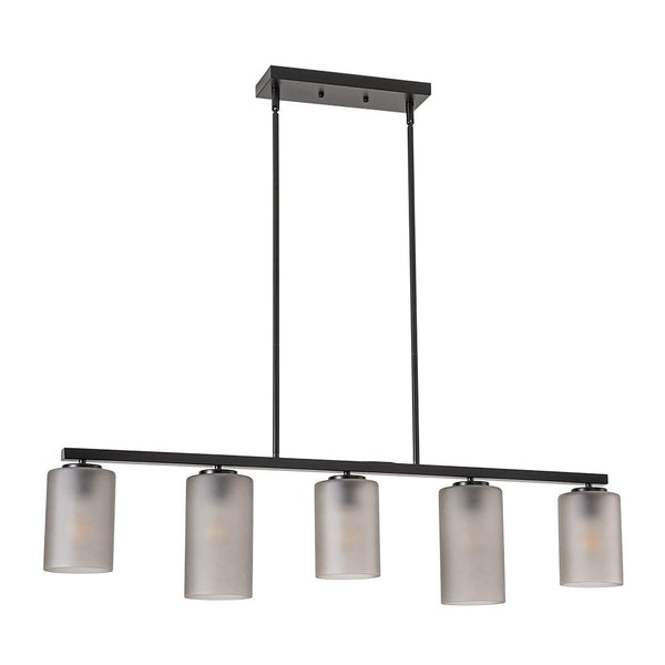 Chandelierias - Contemporary Industrial 5 - Light Cylinder Striped Glass Linear Chandelier - Chandeliers - Black -