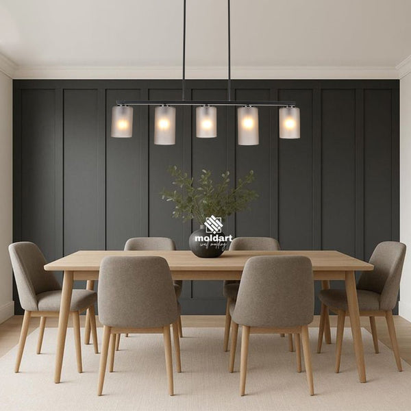 Chandelierias - Contemporary Industrial 5 - Light Cylinder Striped Glass Linear Chandelier - Chandeliers - Black -