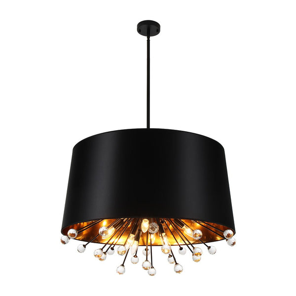 Chandelierias - Contemporary Rustic 12 - Light Crystal Linen Fabric Cone Pendant - Pendants - Black -