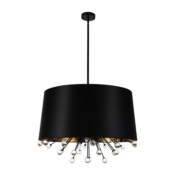 Chandelierias - Contemporary Rustic 12 - Light Crystal Linen Fabric Cone Pendant - Pendants - Black -