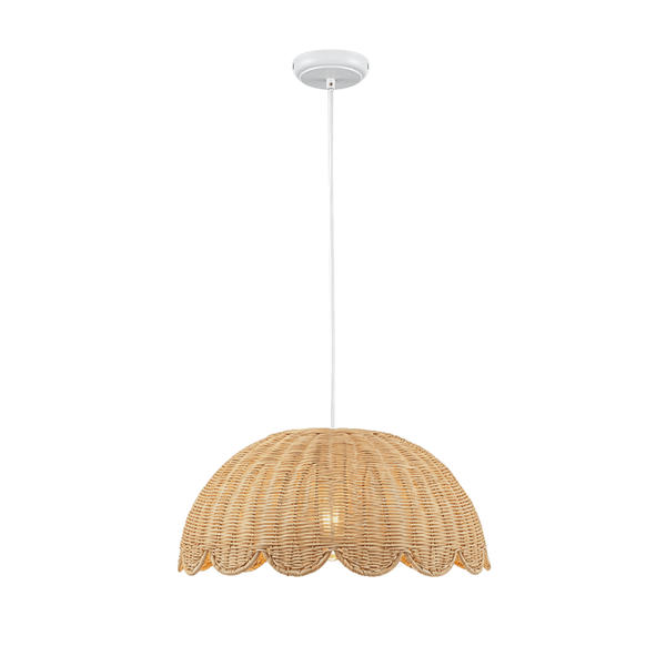 Chandelierias-Cottage 1-Light Rattan Dome Scalloped Pendant-Pendants-White (Backorder Mid Oct.)-2-Pack