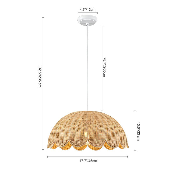 Chandelierias-Cottage 1-Light Rattan Dome Scalloped Pendant-Pendants-White (Backorder Mid Oct.)-2-Pack