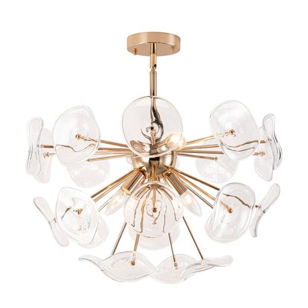 Chandelierias-Creative 4-Light Poppy Glass Sputnik Semi-Flush Mount Chandelier-Chandeliers-Gold-