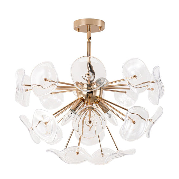 Chandelierias-Creative 4-Light Poppy Glass Sputnik Semi-Flush Mount Chandelier-Chandeliers-Gold-