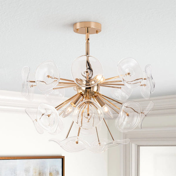Chandelierias-Creative 4-Light Poppy Glass Sputnik Semi-Flush Mount Chandelier-Chandeliers-Gold-