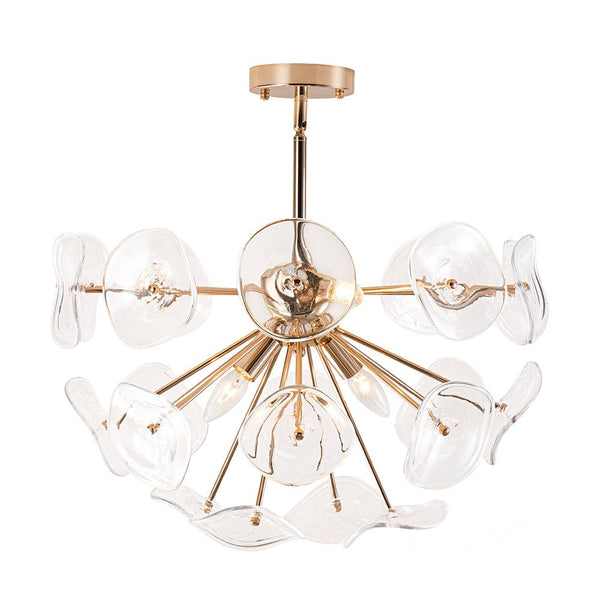 Chandelierias-Creative 4-Light Poppy Glass Sputnik Semi-Flush Mount Chandelier-Chandeliers-Gold-