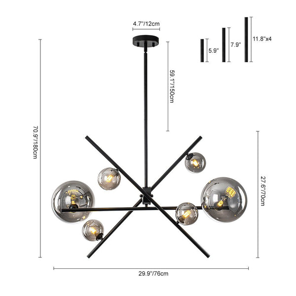 Chandelierias - Creative Modern 6 - Light Mirror Glass Asymmetrical Sputnik Chandelier - Chandeliers - Black -