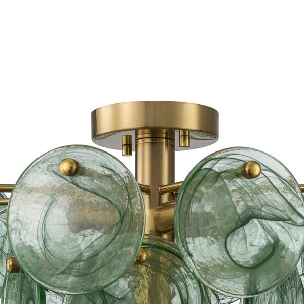 Chandelierias-Dark Green 4-Light Stire Glass Tiered Semi-Flush Mount-Semi Flush-Brass-