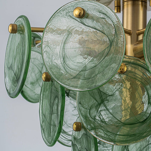Chandelierias-Dark Green 4-Light Stire Glass Tiered Semi-Flush Mount-Semi Flush-Brass-