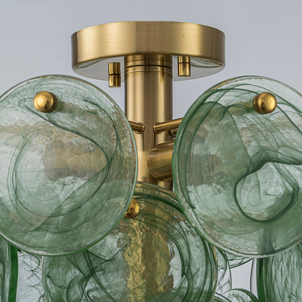Chandelierias-Dark Green 4-Light Stire Glass Tiered Semi-Flush Mount-Semi Flush-Brass-