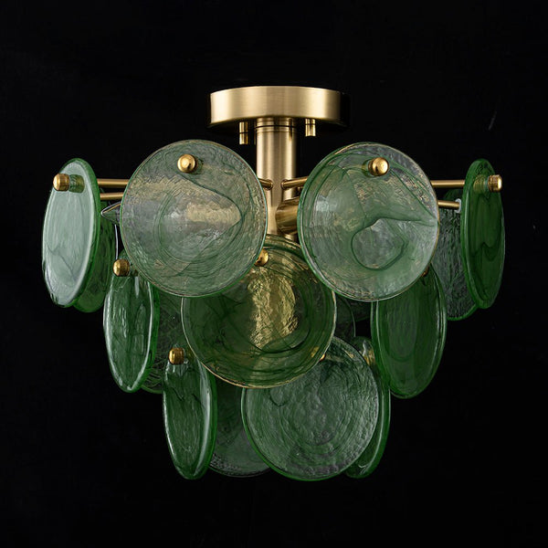 Chandelierias-Dark Green 4-Light Stire Glass Tiered Semi-Flush Mount-Semi Flush-Brass-