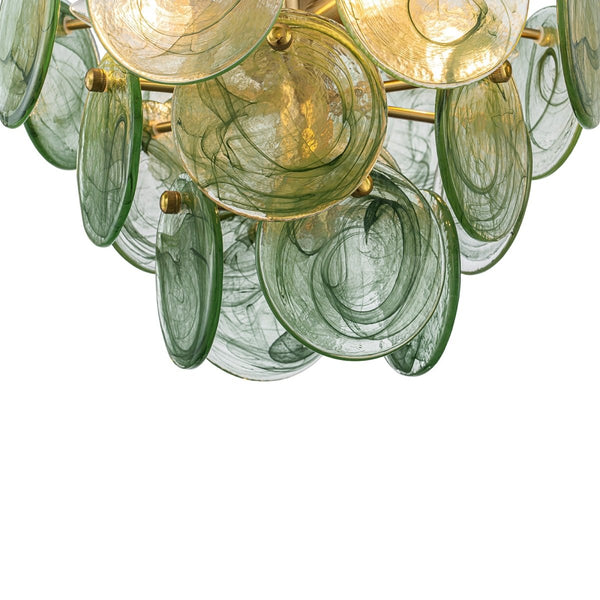 Chandelierias-Dark Green 4-Light Stire Glass Tiered Semi-Flush Mount-Semi Flush-Brass-