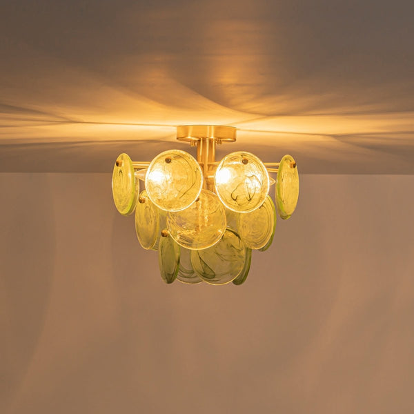 Chandelierias-Dark Green 4-Light Stire Glass Tiered Semi-Flush Mount-Semi Flush-Brass-