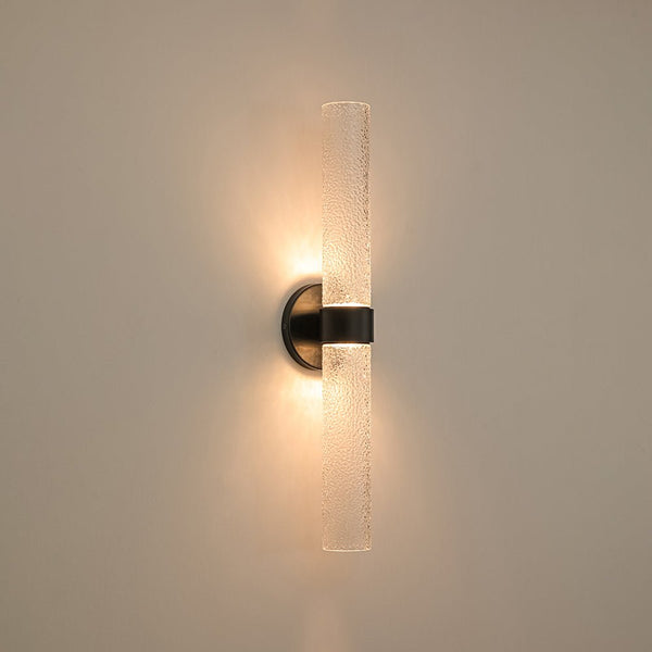 Chandelierias - Dual - Light Water - patterned Glass Dimmable LED Vanity Lamp - Wall Light - Matte Black -