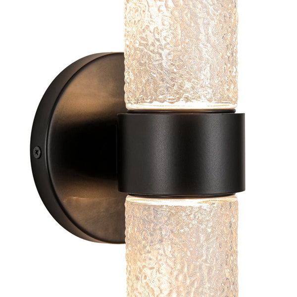 Chandelierias - Dual - Light Water - patterned Glass Dimmable LED Vanity Lamp - Wall Light - Matte Black -