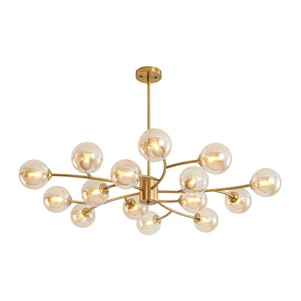 Chandelierias - Eclectic Modern 15 - Light Amber Glass Vortex Branch Chandelier - Chandeliers - Brass -