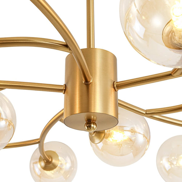 Chandelierias - Eclectic Modern 15 - Light Amber Glass Vortex Branch Chandelier - Chandeliers - Brass -