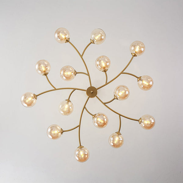 Chandelierias - Eclectic Modern 15 - Light Amber Glass Vortex Branch Chandelier - Chandeliers - Brass -