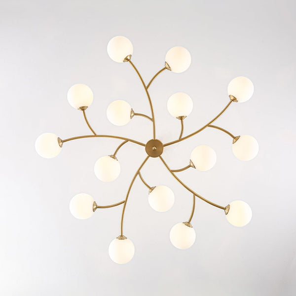 Chandelierias - Eclectic Modern 15 - Light Frosted White Glass Vortex Branch Chandelier - Chandeliers - Brass -