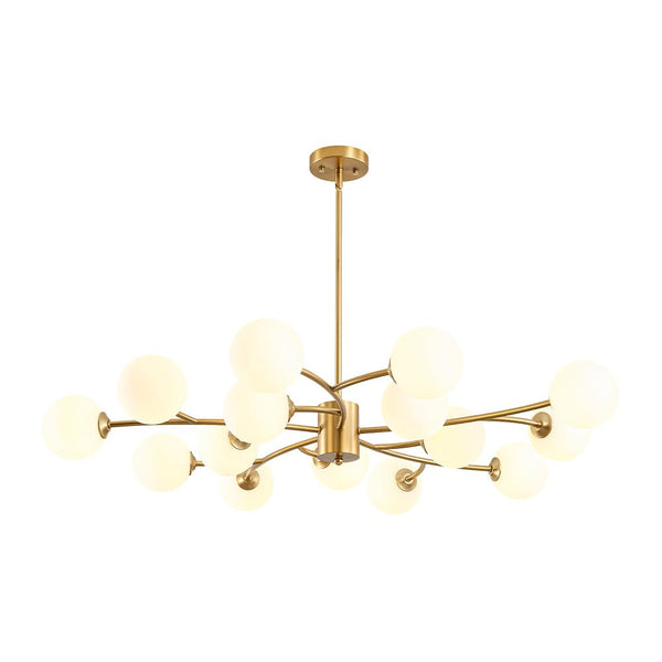 Chandelierias - Eclectic Modern 15 - Light Frosted White Glass Vortex Branch Chandelier - Chandeliers - Brass -