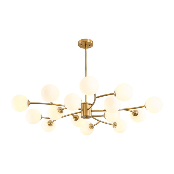 Chandelierias - Eclectic Modern 15 - Light Frosted White Glass Vortex Branch Chandelier - Chandeliers - Brass -