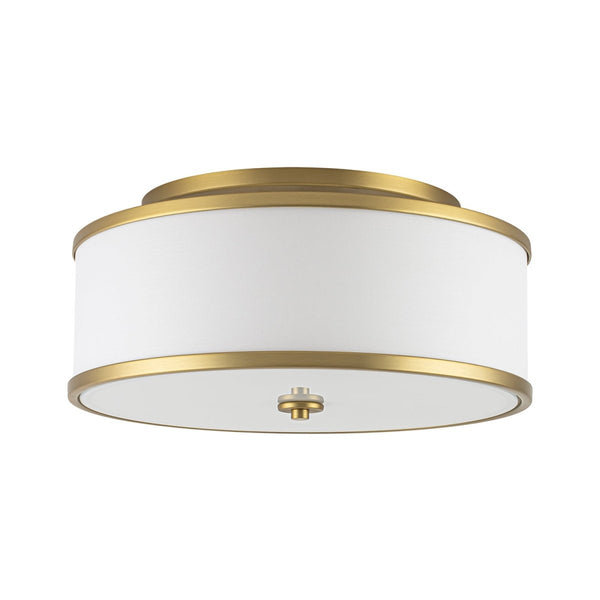 Chandelierias-Fabric Round Drum 3-Light Brass Semi-flush Mount Glass Diffuser-Semi Flush-Brass-