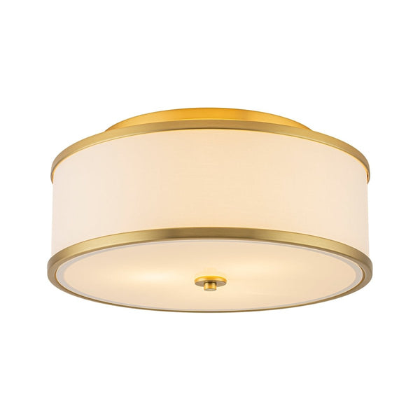 Chandelierias-Fabric Round Drum 3-Light Brass Semi-flush Mount Glass Diffuser-Semi Flush-Brass-