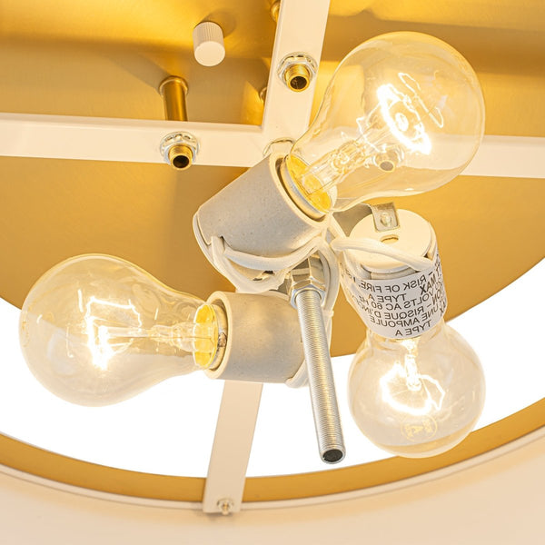 Chandelierias-Fabric Round Drum 3-Light Brass Semi-flush Mount Glass Diffuser-Semi Flush-Brass-