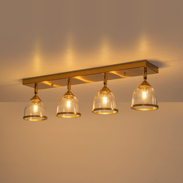 Chandelierias-Farmhouse 4-Light Cloche Dome Glass Spotlight Semi-flush Mount-Semi Flush-Brushed Brass-