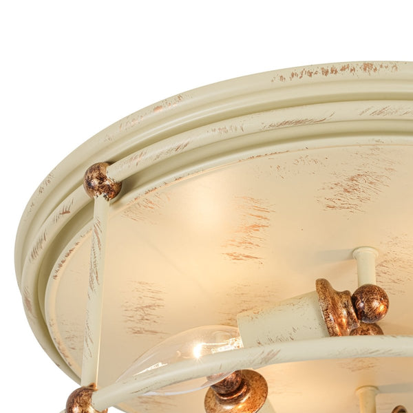 Chandelierias-Farmhouse 4-Light Distressed Round Cage Drum Flush Mount-Flush Mount-Distressed Cream-