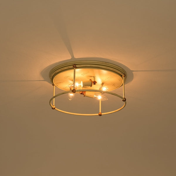Chandelierias-Farmhouse 4-Light Distressed Round Cage Drum Flush Mount-Flush Mount-Distressed Cream-